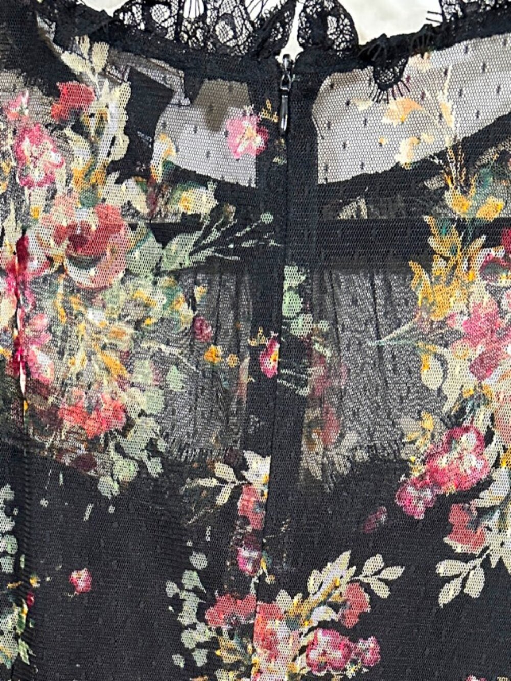 Forever 21 Dress Blk Floral Fairy Lace Mesh Festival Whimsigoth Indie Sheer Sz L - Picture 9 of 12